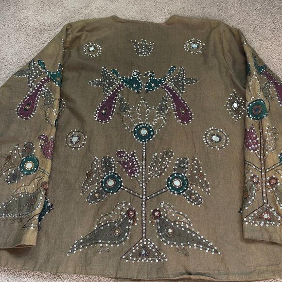 Raiment Fashions Jacket Womens Large Brown Sequined Patchwork Art To Wear Artsy - Picture 7 of 7